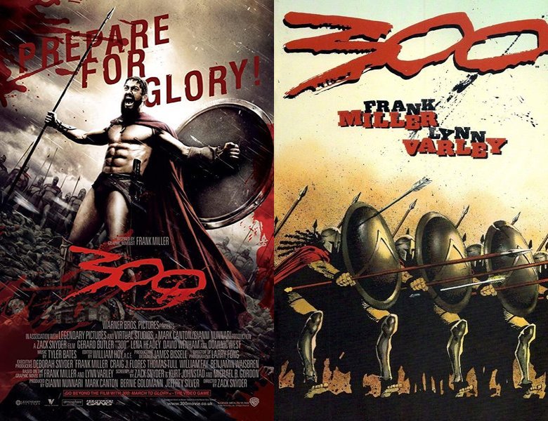 300. Poster of the 2006 movie and cover of the 1999 comic book