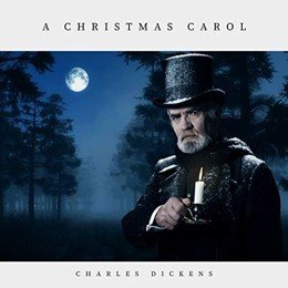 Audiobook cover of A Christmas Carol, the 1843 book by Charles Dickens.