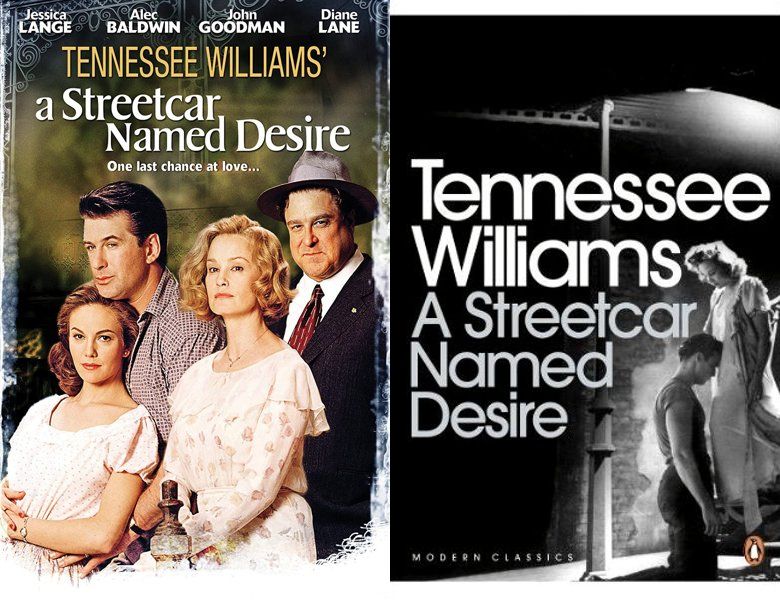 A Streetcar Named Desire. Poster of the 1995 movie and cover of the 1947 book