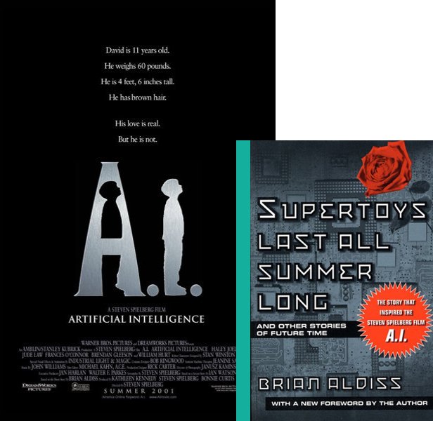 A.I. Artificial Intelligence (2001) Movie poster and book cover compared.