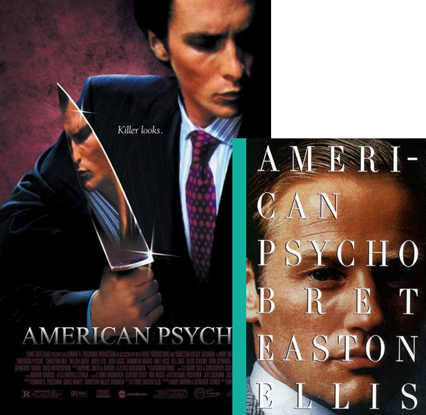 American Psycho (2000) Movie poster and book cover compared.