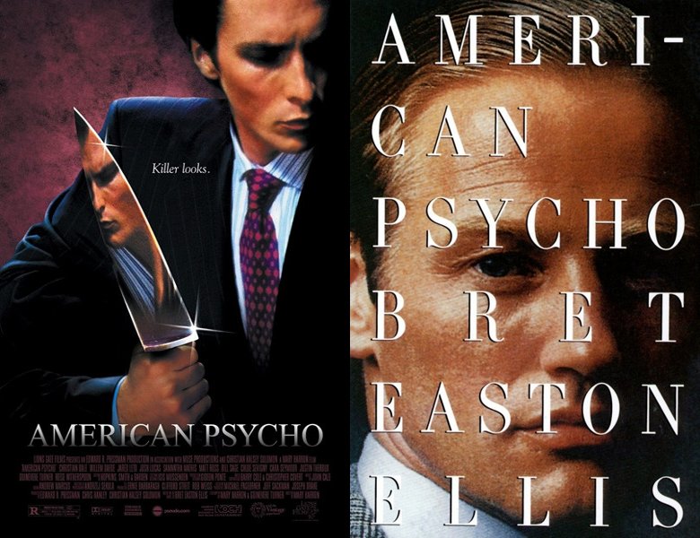 American Psycho. Poster of the 2000 movie and cover of the 1991 book
