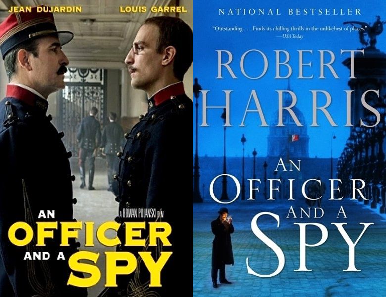 An Officer and a Spy. Poster of the 2019 movie and cover of the 2013 book