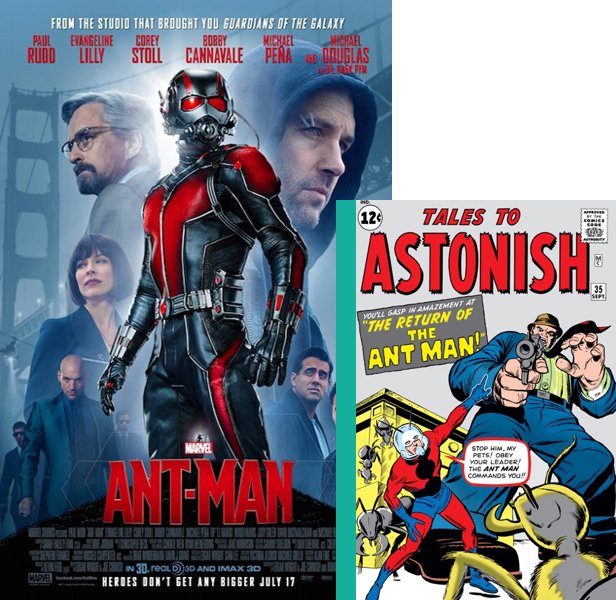 Ant-Man (2015) Movie poster and comic book cover compared.