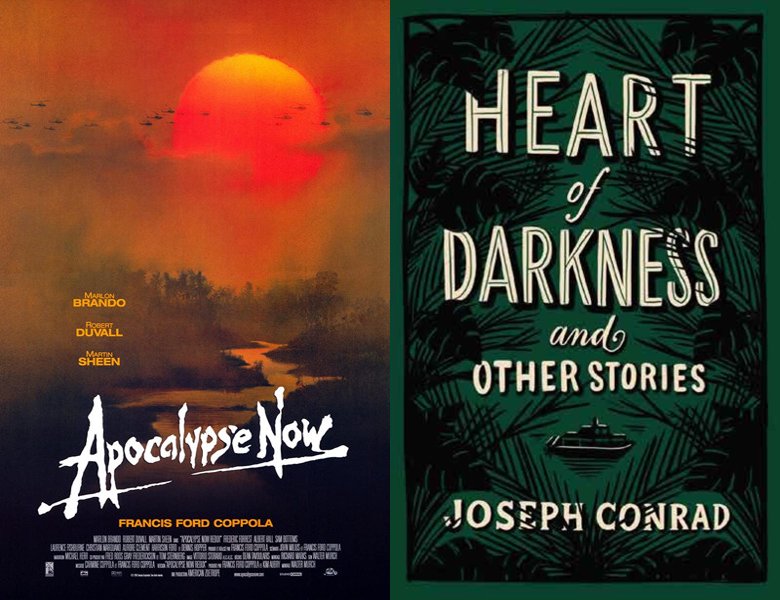 Apocalypse Now. Poster of the 1979 movie and cover of the 1899 book, Heart of Darkness