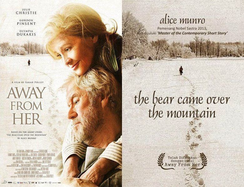 Away from Her. Poster of the 2006 movie and cover of the 1999 book, The Bear Come Over the Mountain