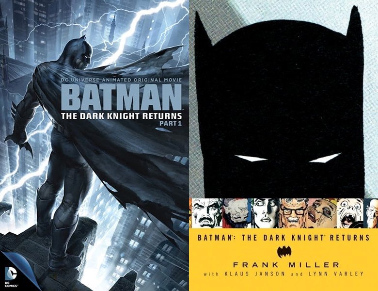Batman: The Dark Knight Returns, Part 1. Poster of the 2012 movie and cover of the 1986 comic book, Batman: The Dark Knight Returns