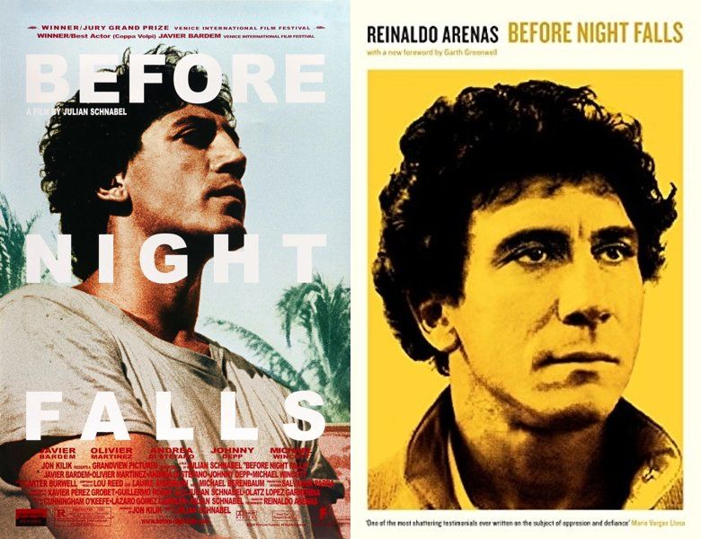 Before Night Falls. Poster of the 2000 movie and cover of the 1992 book