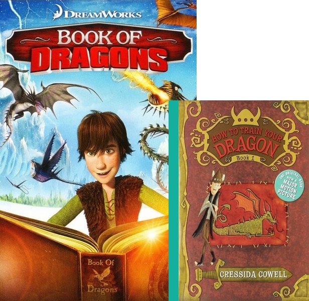 Book of Dragons (2011) Movie poster and book cover compared.