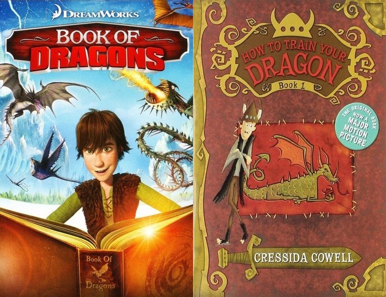 Book of Dragons. Poster of the 2011 movie and cover of the 2003 book, How to Train Your Dragon