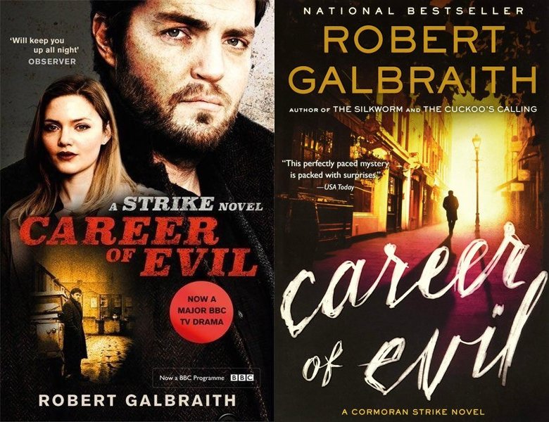 C.B. Strike: Career of Evil. Poster of the 2018 TV series and cover of the 2015 book, Career of Evil