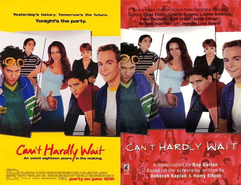Can't Hardly Wait. Poster of the 1998 movie and cover of the book novelization