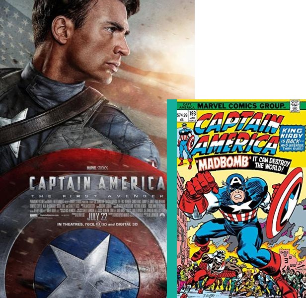 Captain America: The First Avenger. The 2011 movie compared to the 1941 comic book, Captain America