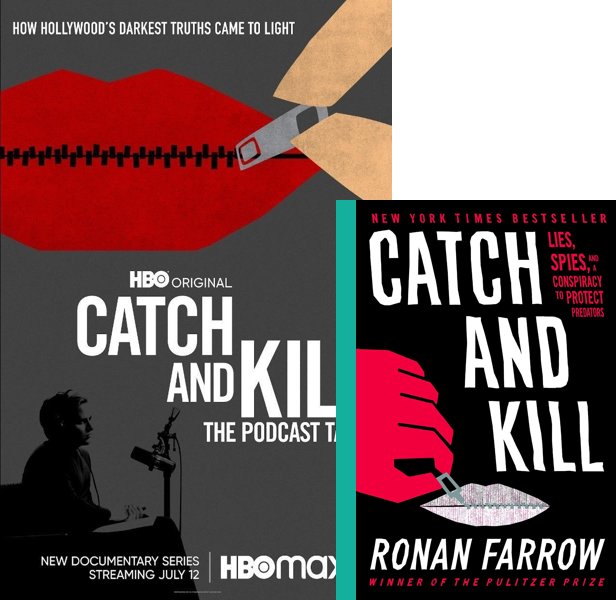 Catch and Kill: The Podcast Tapes (2021-) TV Mini-Series poster and book cover compared.