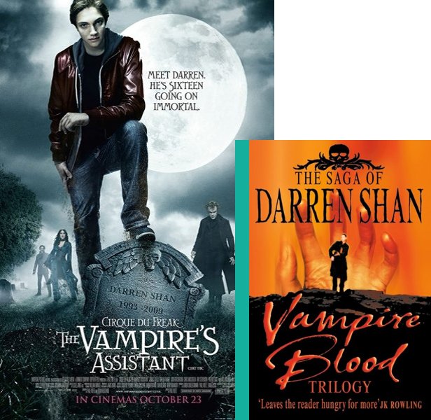 Cirque du Freak: The Vampire's Assistant (2009) Movie poster and book cover compared.