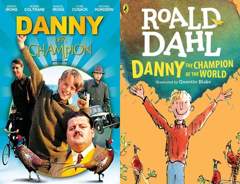 Danny the Champion of the World. Poster of the 1989 movie and cover of the 1975 book