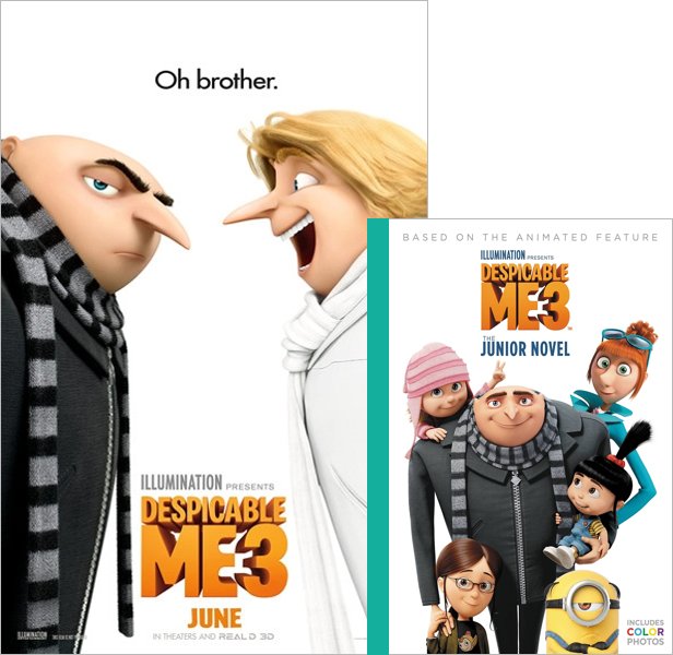 Despicable Me 3 (2017) Movie poster and book cover compared.