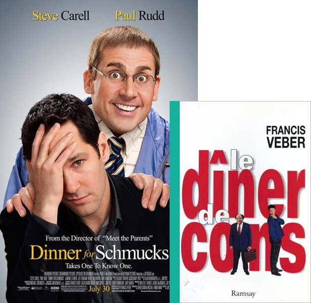 Dinner for Schmucks (2010) Movie poster and book cover compared.