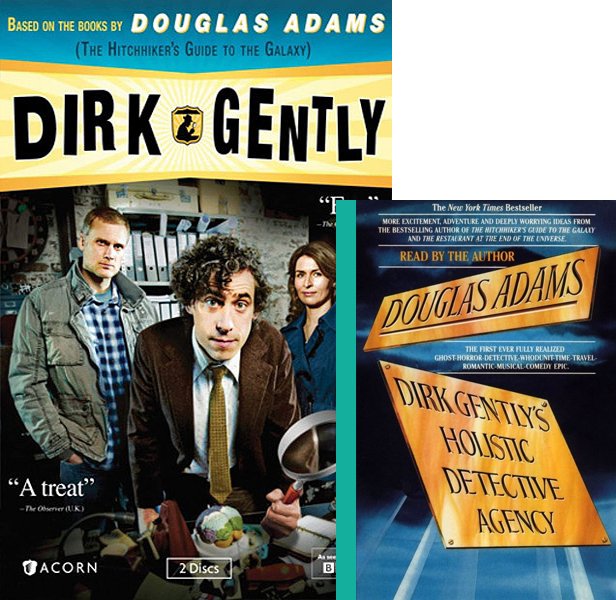 Dirk Gently (2010-2012) TV Mini-Series poster and book cover compared.