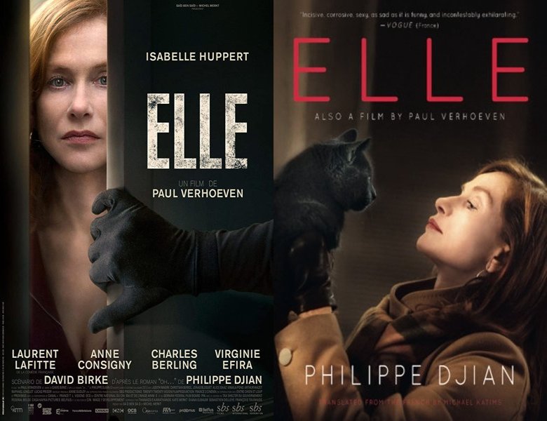 Elle. Poster of the 2016 movie and cover of the 2012 book