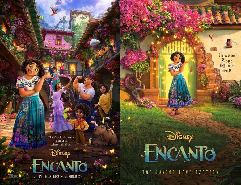 Encanto. Poster of the 2021 movie and cover of the book novelization
