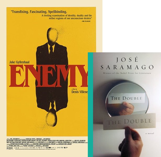 Enemy (2013) Movie poster and book cover compared.