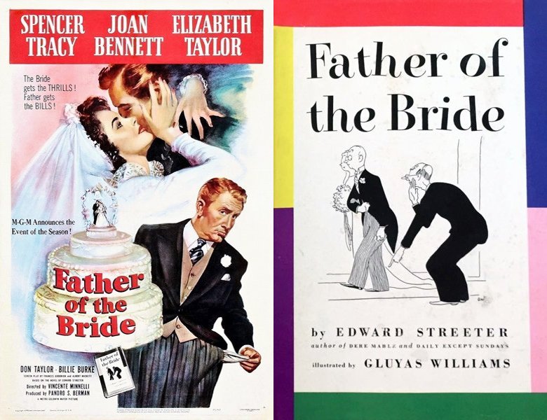 Father of the Bride. Poster of the 1950 movie and cover of the 1948 book