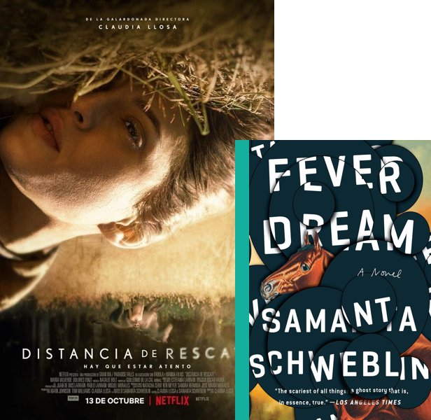 Fever Dream (2021) Movie poster and book cover compared.
