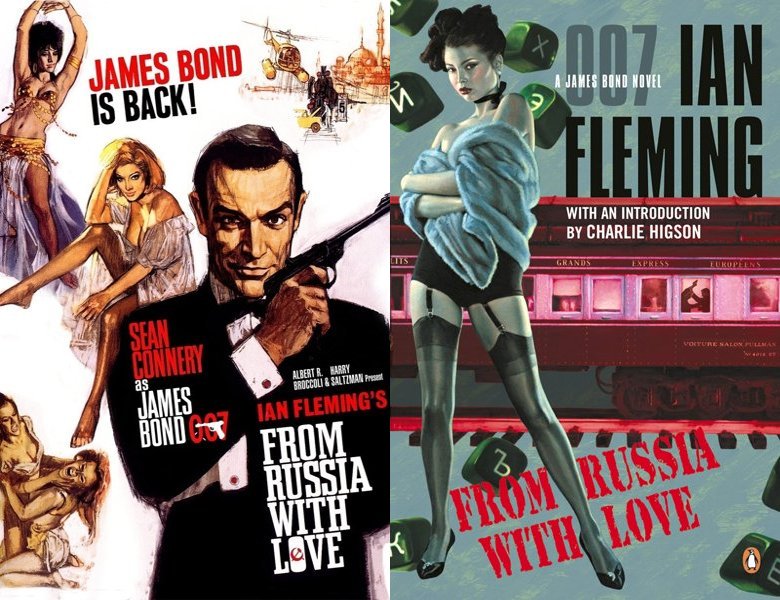 From Russia with Love. Poster of the 1963 movie and cover of the 1957 book, From Russia With Love