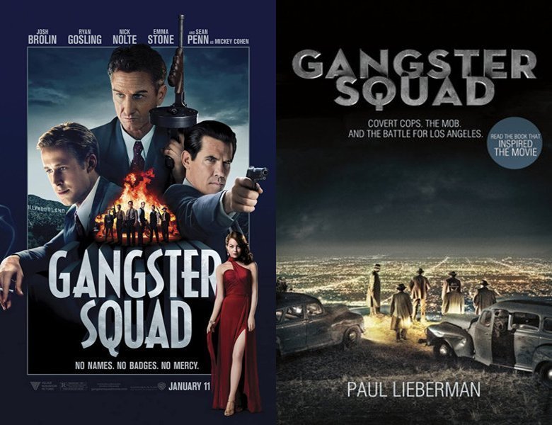 Gangster Squad. Poster of the 2013 movie and cover of the 2010 book
