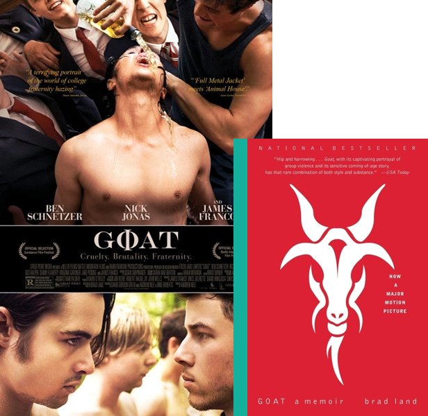 Goat. The 2016 movie compared to the 2004 book, Goat: A Memoir
