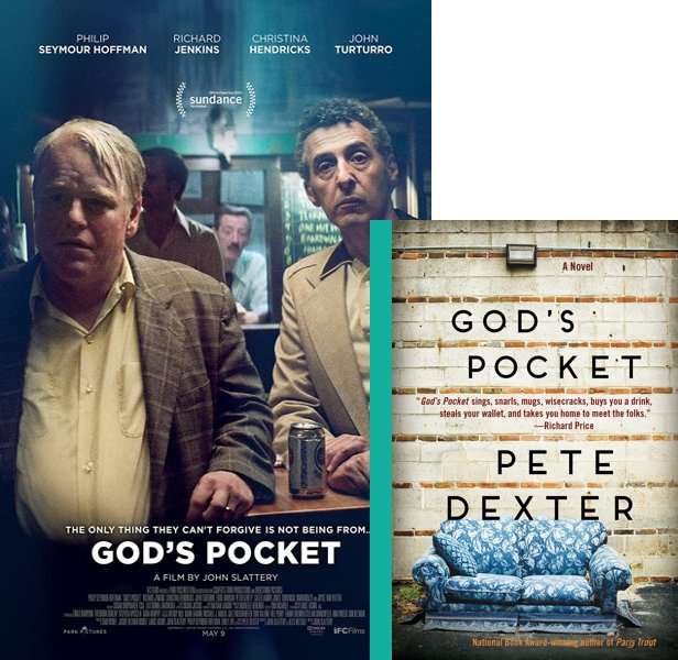 God's Pocket (2014) Movie poster and book cover compared.
