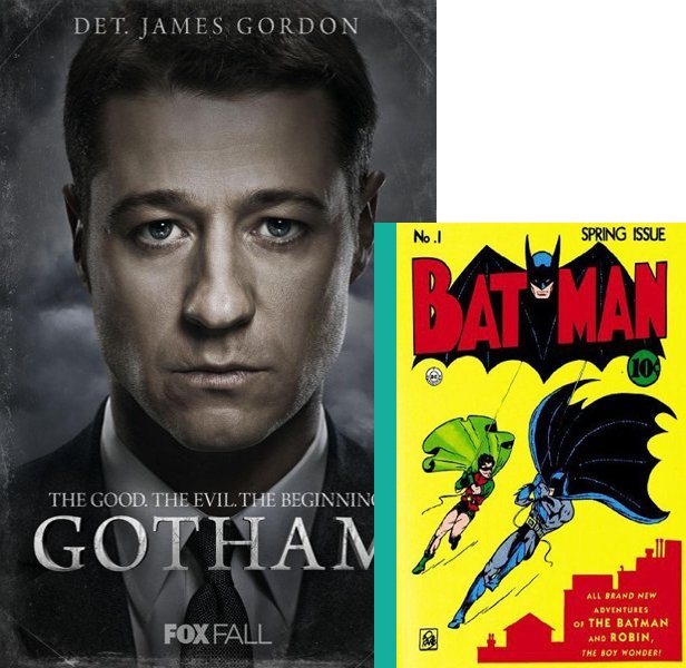 Gotham. The 2014 TV series compared to the 1940 comic book, Batman