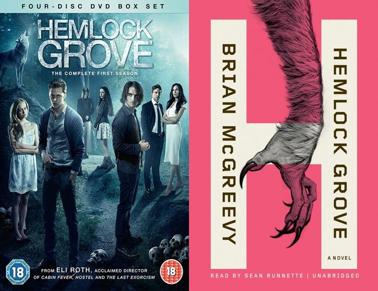 Hemlock Grove. Poster of the 2013 TV series and cover of the 2012 book