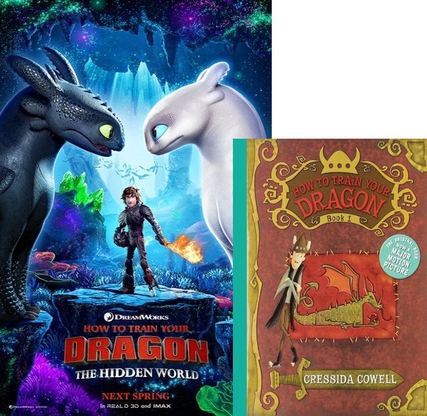 How to Train Your Dragon: The Hidden World (2019) Movie poster and book cover compared.