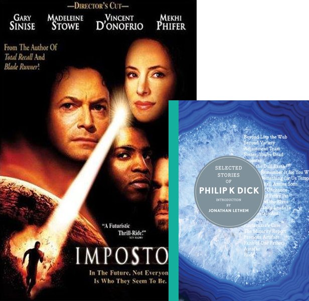 Impostor (2001) Movie poster and book cover compared.
