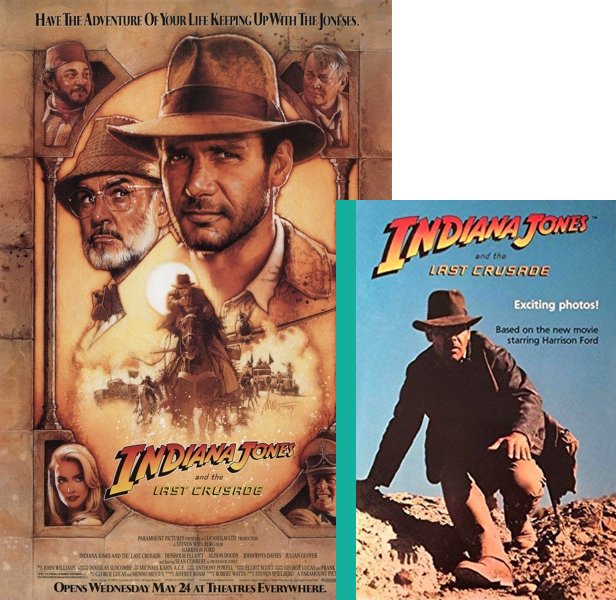 Indiana Jones and the Last Crusade (1989) Movie poster and book cover compared.