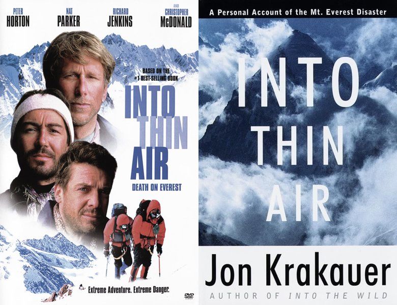 Into Thin Air: Death on Everest. Poster of the 1997 movie and cover of the 1997 book, Into Thin Air