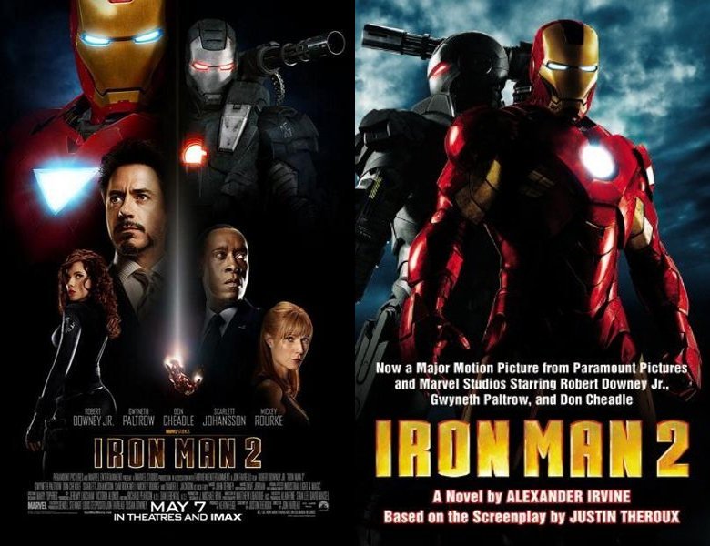 Iron Man 2. Poster of the 2010 movie and cover of the book novelization