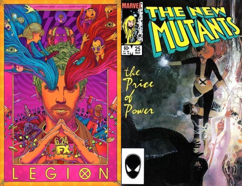Legion. Poster of the 2017 TV series and cover of the 1985 comic book