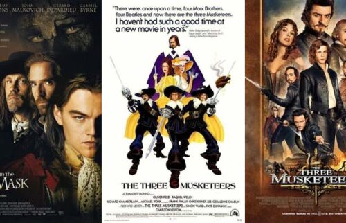 The Three Musketeers on screen: All for one and one for all. Posters composition.