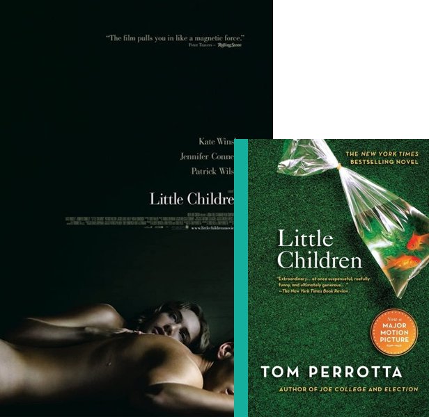 Little Children (2006) Movie poster and book cover compared.