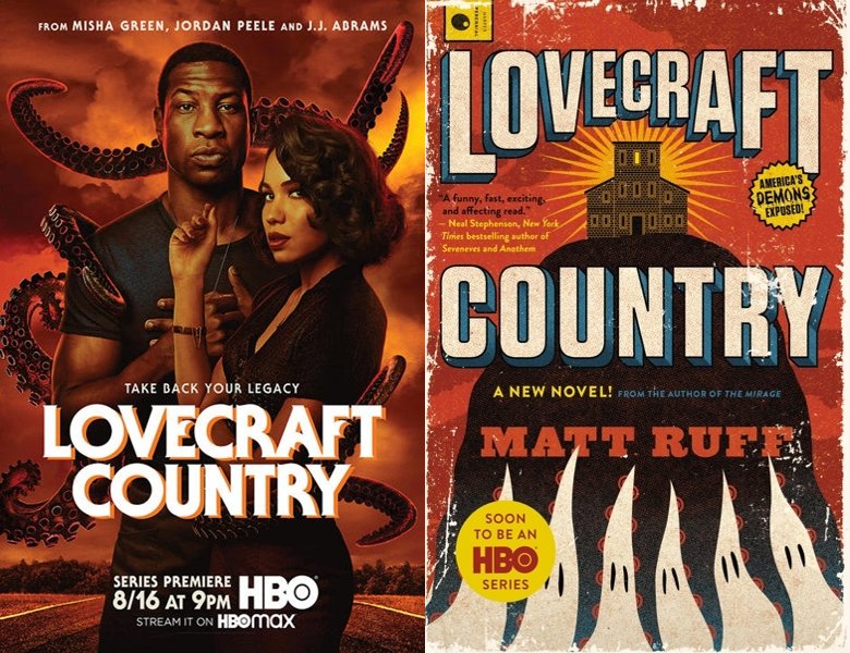 Lovecraft Country. Poster of the 2020 TV series and cover of the 2016 book