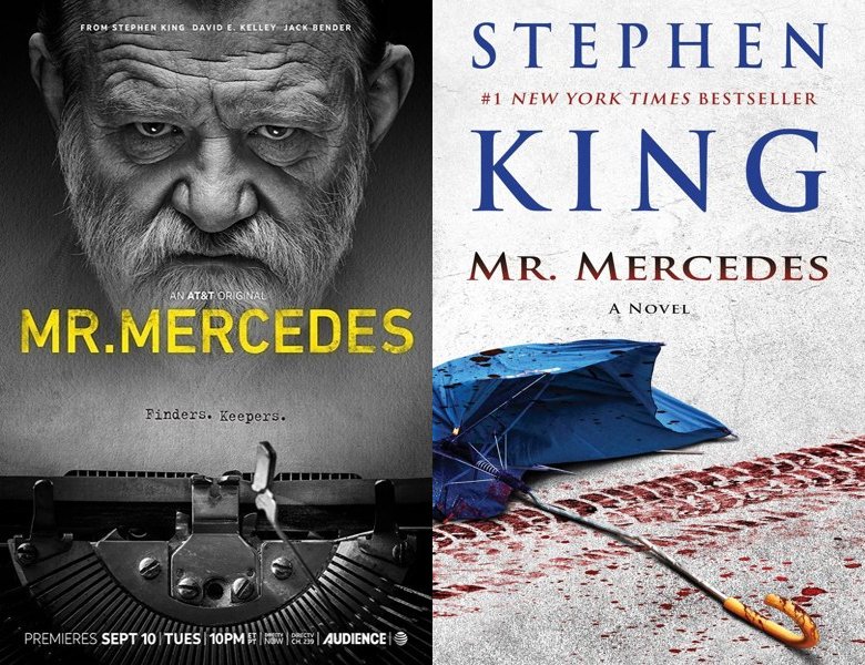 Mr. Mercedes. Poster of the 2017 TV series and cover of the 2014 book