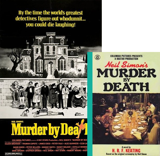 Murder by Death (1976) Movie poster and book cover compared.