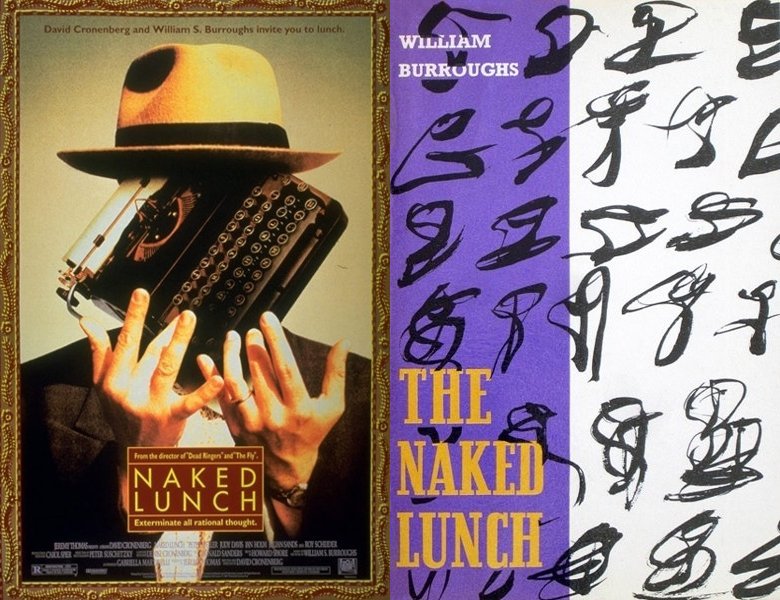 Naked Lunch. Poster of the 1991 movie and cover of the 1959 book