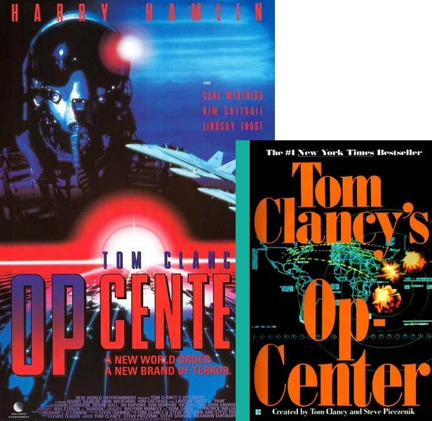 OP Center (1995) TV Mini-Series poster and book cover compared.