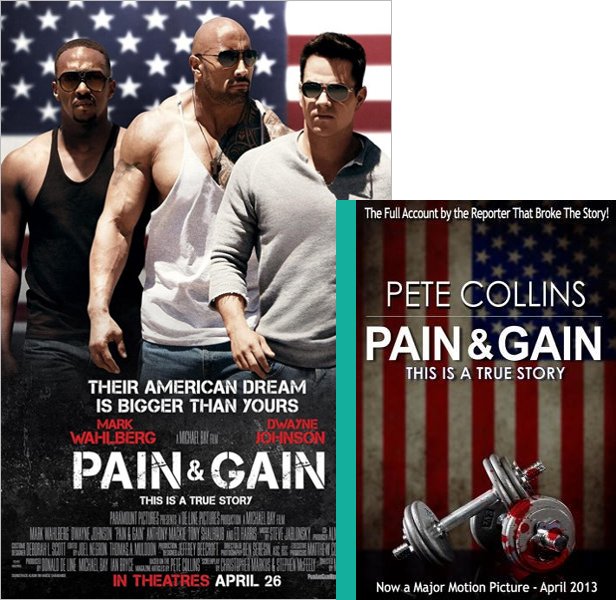 Pain & Gain. The 2013 movie compared to the 2013 book, Pain & Gain: This Is a True Story