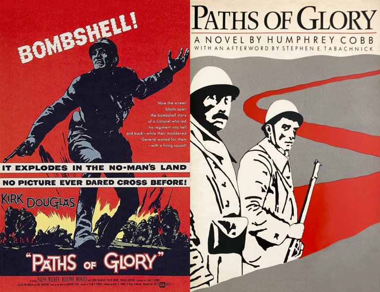 Paths of Glory. Poster of the 1957 movie and cover of the 1935 book