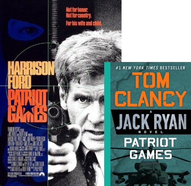 Patriot Games (1992) Movie poster and book cover compared.
